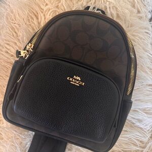 Coach Signature Black and Brown Mini Court Backpack 7” x 9” Canvas Leather NWOT